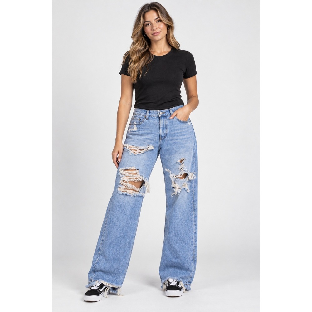 Levis 501 Original Fit Distressed LightWash StraightLeg Jeans W25 L30 12501-0326
